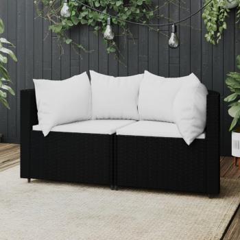Sofá de jardín angular con almohadas 2 piezas Polyrattan negro