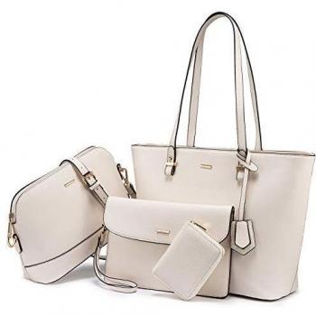 Bolso para mujer Señoras Shopper Hobo Bolso de hombro Monedero para mujer Paquete de tarjeta Bolso grande para mujer Tote para oficina Escuela Compras Viaje Bolso de cuero PU 4 piezas Set Beige