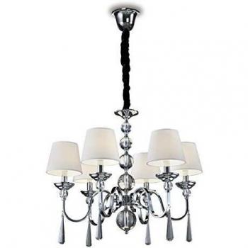 Lámpara colgante de cristal Mercury II, 6 luces, cromada con pantallas E14