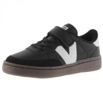 Zapatillas Deportivas Victoria Oslo Efecto Piel para Mujer y Niños en Color Negro con Velcro, Piezas en Contraste y Puntera Efecto Serraje, Modelo 1256100