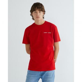 Tommy Jeans Classic Linear Logo T-Shirt for Men - Size M - Red Cotton Tee