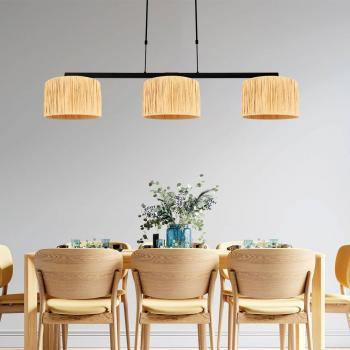 Lámpara colgante Steinhauer Stang, negro y natural, 3 luces, metal