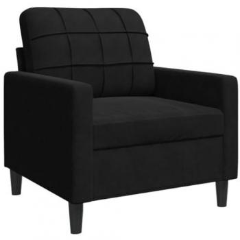 Sillón de terciopelo negro 60 cm, sofá individual, sillón de televisión, sillón de descanso, sofá de relax