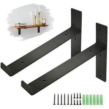 KING DO WAY Soportes de Metal, Soporte de la Pared Industrial para Estante Flotante Baldas Flotantes Negro 2 pz