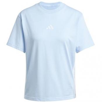 Camiseta de Mujer Adidas Essentials 3 Rayas de Algodón, Celeste/Blanco, Talla S