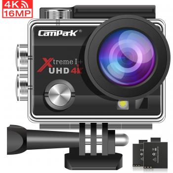 Campark Cámara Deportiva 4K 16MP Ultra HD Resistente al Agua 30m Cámara de Acción con 170° Gran Angular Sony Sensor 2 Baterías Recargables y Accesorios Multiples