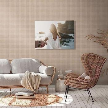 Papel Pintado No Tejido Natural Living Karo Marrón, Mate, 10,05 m x 0,53 m