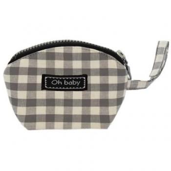 Funda Portachupete Elegante Rosy Fuentes - Diseño Vichy Gris Claro con Cierre de Cremallera - Ideal para Mantener Higienizado el Chupete del Bebé