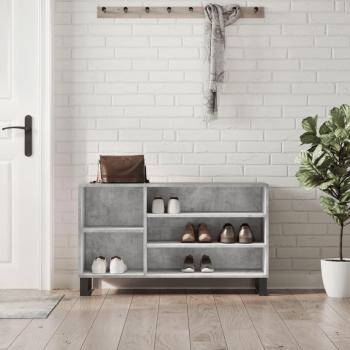 Mueble zapatero de madera contrachapada 102x36x60 cm color blanco brillante y gris hormigón