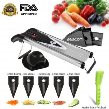 De Alta Calidad V Hoja de Acero Inoxidable - Mandoline Slicer - Asscom Cortadora de hortalizas - Máquina de Cortar Los Alimentos - Máquina de Cortar Vegetal - Cortador de Patatas - Cortador de Verduras en Juliana - 5 Afiladas Cuchillas de Acero Inoxidab