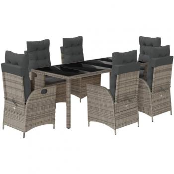 7-Piece Grey Poly Rattan Garden Dining Set with Cushions