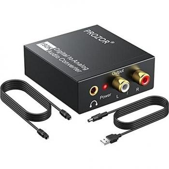 PROZOR 192kHz DAC Converter Digital SPDIF Toslink to Analog Stereo Audio R/L Converter Adapter with Optical Cable Compatible with HD DVD Sky HD Blu-ray