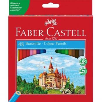 Faber-Castell Classic Colour Pencils, Hexagonal Barrel, Eco-Friendly Wood, Assorted Colours, 48-Pack with Sharpener