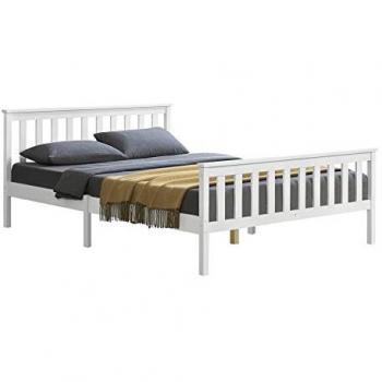 Cama Doble de Pino Breda con Somier y Reposacabezas Elevado - 160 x 200 cm - Color Blanco