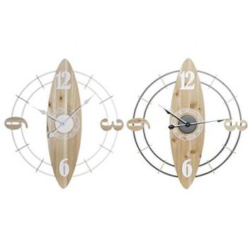 Reloj de Pared DKD Home Decor 61 x 4,5 x 66 cm Natural Blanco Hierro Madera MDF (2 Unidades)