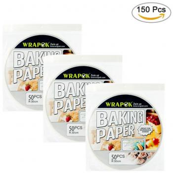 Wrapok 12 pulgadas de pergamino redondo Perforated Bamboo Steamer Liners de papel 150 Count Non-stick para la freidora de aire Hornear la cesta de cocción Cake Cake Cans