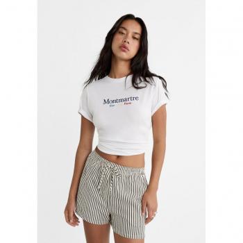 Striped Elastic Waistband Shorts - Black XS