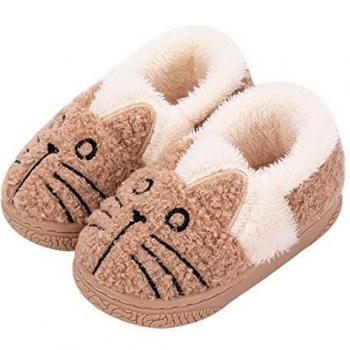 Zapatillas de Estar por Casa para Niñas Niños Invierno Zapatillas Interior Casa Caliente Pantuflas Suave Algodón Calentar Zapatilla Mujer Hombres Marrón2 30-31 EU