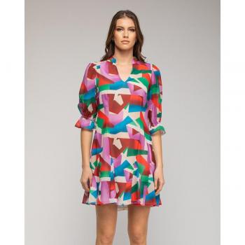 Vestido corto geométrico con mangas abullonadas Niza
