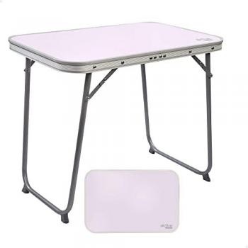 Aktive - Mesa plegable camping, color malva, 60x40x50 cm, uso exterior, patas plegables, soporta 30 kg, estructura de acero (tubo 16 mm), tablero madera MDF, superficie antides