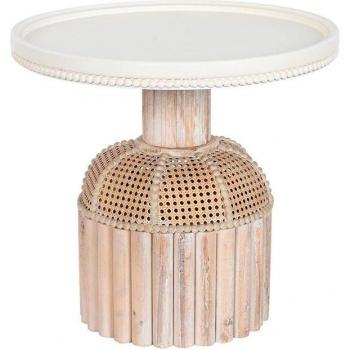 Mesa auxiliar de estilo nórdico en abeto natural con acabado blanco - 60 x 60 x 56 cm