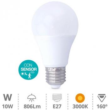 Bombilla LED E27 10W 2700K con Sensor de Presencia y Crepuscular