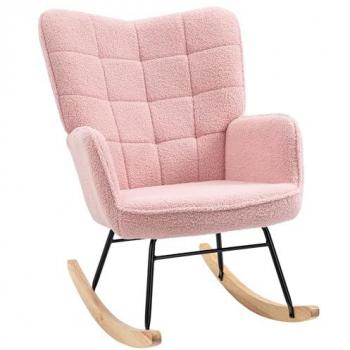 Silla Mecedora Rosa Homcom con Patas de Madera de Haya y Marco de Acero, Carga 120 kg, Dimensiones 71 x 98 x 101 cm