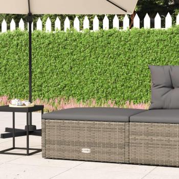 Gray Poly Rattan Garden Footstool with Cushion