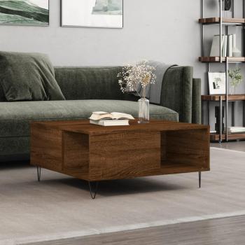Mesa de centro de madera multicapa en roble marrón, dimensiones 80x80x36,5 cm