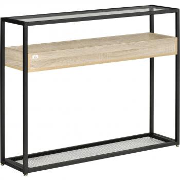 HOMCOM Mesa Consola de Entrada 108x28x85 cm Mueble Recibidor con Encimera de Cristal Estante y Rejilla Inferior Marco de Acero Negro