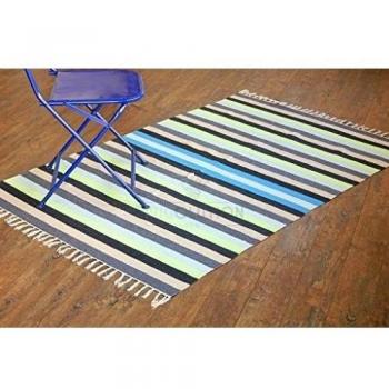Alfombra de tejido reversible tejido 100% algodón orgánico con tintes vegetales. Estampado a rayas multicolor. Tapete. Medidas: 120x180 , Código: 02714