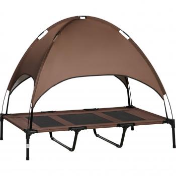 PawHut Cama Elevada para Mascotas con Toldo Extraíble 122x92x108 cm Marrón