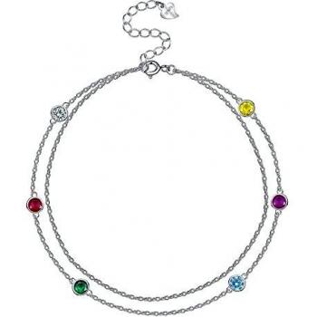 J.MUEN Tobilleras Plata de Ley 925 Para Mujer con 3A Circonia Cúbica Pulseras Caja de Regalo 22+4cm Ajustable Tobilleras