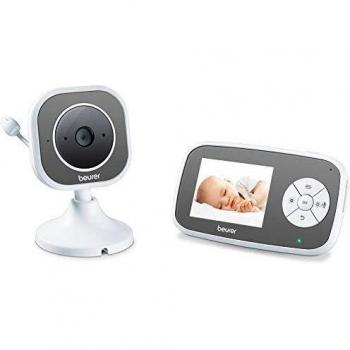 Beurer BY110 Vigilabebés con Cámara, Pantalla LCD 2.8, Luz Infrarroja, Función Zoom, Batería de Litio, Alarma de Temperatura, Movimiento y Sonido, Modo Eco