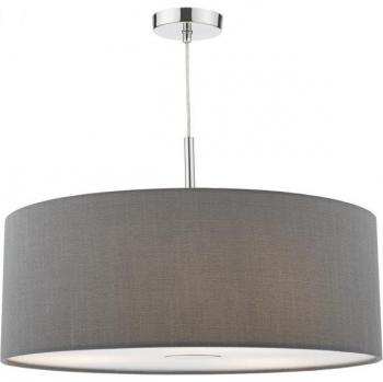 Lámpara colgante cilíndrica Ronda de 60 cm en gris suave y cromo pulido con 3 luces y difusor