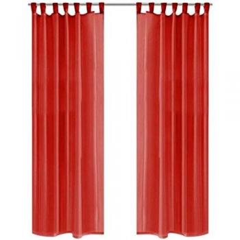vidaXL Cortinas de Gasa/Tul 2 Piezas 140x245cm Roja Cenefa Decoración de Hogar