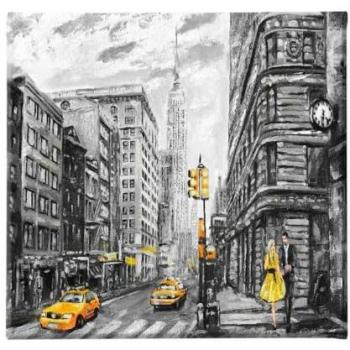 Impresión sobre Lienzo Nueva York 3, Poliéster Multicolor, 60x3x60 cm, con Marco de Madera