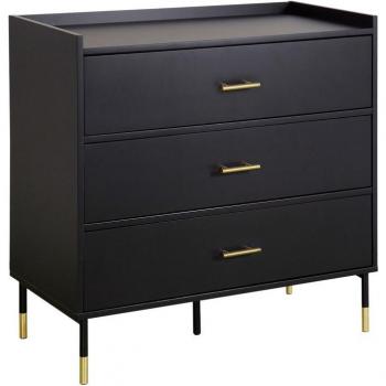 Arcón Tedy Negro Elegante y Compacto - 3 Cajones, Madera y Metal