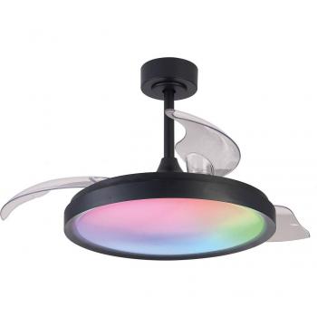 Ventilador de techo LED Siberia negro DC silencioso con aspas retráctiles, 50W, Ø106cm, CCT RGB, mando a distancia