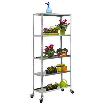 Estantería Simonrack SIMONGARDEN Comfort Mob. 5/300 GALVA, Estantería con Ruedas para Jardín, Grande, 5 Niveles, Capacidad de Carga 75 kg, Metal Galvan