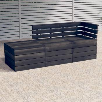 Muebles de palets de jardín 3 piezas en madera maciza de pino gris oscuro