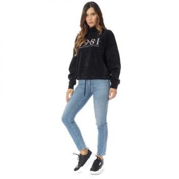 Guess Women's Black Regular Fit High Neck Sweatshirt Size M
