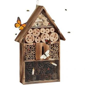 Hotel de Insectos Colgante Relaxdays, Reserva Natural para Abejas Silvestres, 48 x 31 x 9.5 cm, Madera Natural