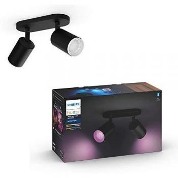 Foco Philips Hue Fugato 2 luces Ambiance Blanco y Color, Negro, Wifi y Bluetooth, 700lm, GU10
