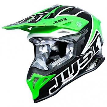 Just1 J39 Thruster Casco de Cross Verde Fluo-Blanco con diseño aerodinámico, ventilación optimizada, interior desmontable y lavable, homologado para motocross