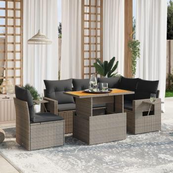 6-Piece Grey Poly Rattan Garden Sofa Set with Cushions