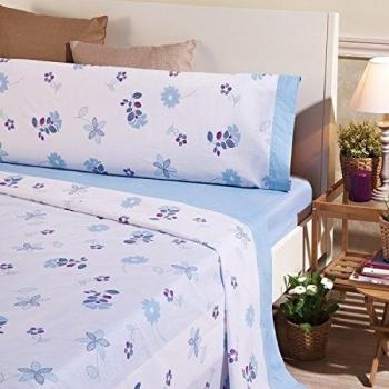 Sancarlos - Trio sábanas estampadas flores rut azules - 3 piezas - bajera ajustable - fácil planchado