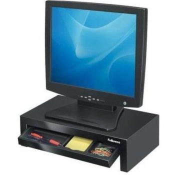 Fellowes Designer Suites Soporte para Monitor Ajustable 3 Alturas con Bandeja, Negro, 406x111x244 mm, Capacidad hasta 18 Kg, Compatible con Monitores de hasta 21