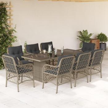 Set de almuerzo de jardín 9 piezas con cojines de Polyrattan gris claro
