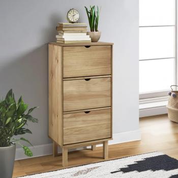 vidaXL Shoe Cabinet OTTA with 3 Drawers Brown Solid Wood Pine